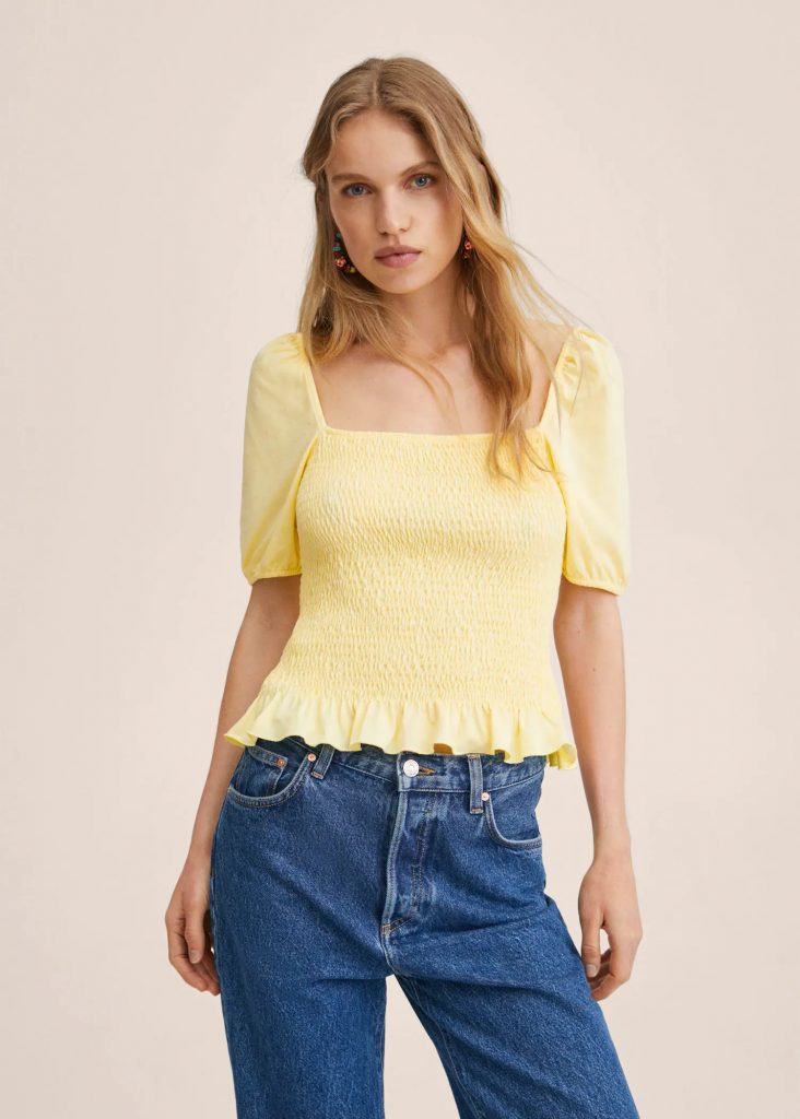 New Styles to Shop from Mango Outlet: Cotton T-shirt with Puffed Sleeves