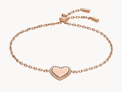 Fossil US Deals: Elliott Rose Gold-Tone Stainless Steel Heart Chain Bracelet