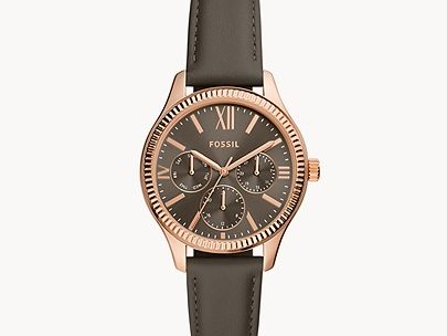 Fossil US Deals: Rye Multifunction Gray Leather Watch